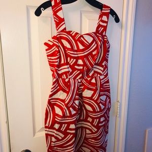 Banana Republic Red and Cream Swirl Print Dress